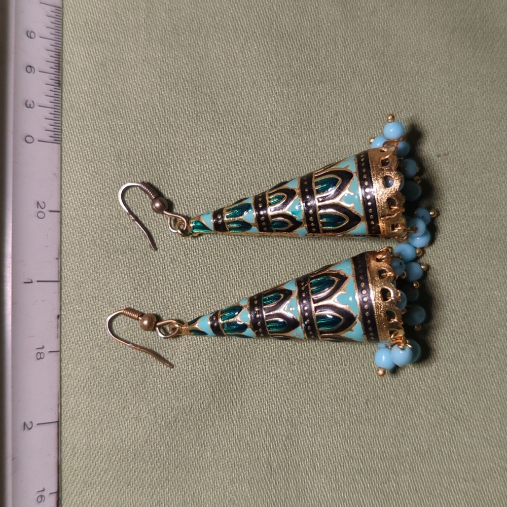 Art Deco golden enameled vintage earrings